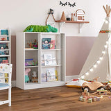 Homfa Kids Bookcase 3 Tier, Toy Organizer Cabinet with Sliding Book Shelf, Free Standing Display Storage Shelves Kid's Room Furniture, White