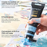 Arteza Acrylic Paint Set, 8 Pastel Colors, 4.06 fl oz Tubes, High Viscosity Water-Based Paint, Glossy Finish, Art Supplies for Painting on Canvas, Parper, Wood, Fabric, and DIY Projects