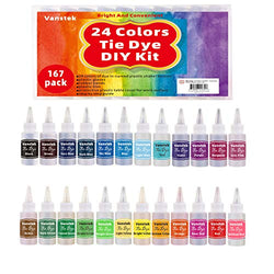 Vanstek Tie Dye DIY Kit, 24 Colors Tie Dye Shirt Fabric Dye for Women, Kids, Men, with Rubber Bands, Gloves, Plastic Film and Table Covers for Family Friends Group Party Supplies