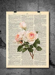 Roses - White Roses Vintage Vintage Art - Authentic Upcycled Dictionary Art Print - Home or Office Decor (D277)