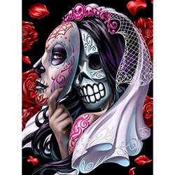Sugar Skull Diamond Painting Kits for Adults, Halloween Diamond Art Kits, Paint with Diamonds Full Drill Round for Gift, Wall Decor (12 x 16 Inch) No.002