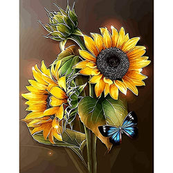 KOSE Diamond Painting Kits for Adults DIY 5D Round Full Drill Crystal Rhinestone Diamond Embroidery Paintings on Canvas Arts Craft for Home Wall Decor-14"W X 18"L Sunflowers with Butterfly