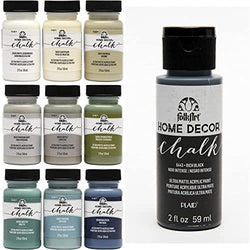 FolkArt Home Decor Ultra Matte Chalk Finish Acrylic Craft Paint Set & 6443 Home Décor Chalk Furniture & Craft Paint in Assorted Colors, 2 oz, Rich Black