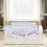 Shanbor Dollhouse Bedroom Furniture Set, 1:12 6pcs Mini Wooden White Bedroom Furniture Set for Dollhouse