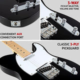 LyxPro 39” Electric Telecaster Guitar Kit, 20 Watt Amp Speaker, Solid Full-Size Wood Body, C-Shape Neck, Quality Gear Tuners, 3-Way Switch & Volume/Tone Controls, 12 Picks And Cable Included - Black