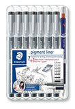 Staedtler 7 Pigment Liner Fineliner Pens with Assorted Line Width + 0.5mm Mechanical Pencil Set