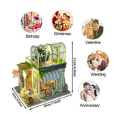 SYW DIY 2 Layer Glass Flower Room Green House Handmade Dollhouse Kit Wooden Miniature Doll House Garden House Shop Model with LED Lights Birthday Creative Gift
