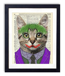 The Joker Cat, Superhero Kids Bedroom Wall Decor, Vintage Wall Art Upcycled Dictionary Art Print Poster For Kids Room Decor 8x10 inches, Unframed