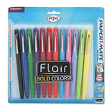 Flair Felt Tip Marker Pen, Assorted Ink, Medium, Dozen, Sold as 12 Each