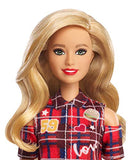 Barbie Fashionistas Doll with Long Blonde Hair Wearing Plaid Shirt Dress and Accessories, for 3 to 7 Year Olds