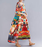 ellazhu Women's Half Sleeve Summer Oversized Bohemian Dress Scoop Neck Abstract Print Maxi Baggy Beach Dresses GA1396