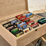 Game Card Storage Case | Suitable for Magic The Gathering, Yugioh, Pokemon, and Other TCG | Includes 16 Dividers | Fits up to 1500 Sleeved Cards (Antique Brass, Maple)