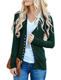 Traleubie Women's Long Sleeve V-Neck Button Down Knit Open Front Cardigan Sweater Dark Green M