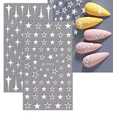 JMEOWIO 10 Sheets White Flower Star Nail Art Stickers Decals Self-Adhesive Pegatinas Uñas Spring Floral Nail Supplies Nail Art Design Decoration Accessories