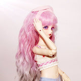 1/4 BJD Doll Wig High Temperature Long Curls Synthetic Fiber Pink to White Long Deep Spiral Curly Hair Wig with Full Bangs BJD Doll Wigs for 1/3 1/4 1/6 1/8 BJD SD Doll (T2311TT2403AT1001)
