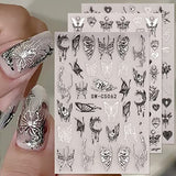 9 Sheets Retro Butterfly Nail Art Stickers Decal, 3D Self-Adhesive Nail Decals Metallic Two-Color Gold Silver Heart Butterflies Nail Design Foil Spring Nail Stickers Manicure Accessories Decorations
