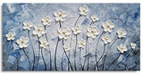Floral Canvas Wall Art Hand Painted Blue and White Heavy Textured Painting Modern Abstract Flower Pictures Contemporary Artwork for Living Room Bedroom Office Decoration