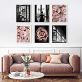 Romantic Roses Fashion Wall Art Prints Set of 6 Black and White Pink Minimalist Wall Art Canvas Painting Posters Prints Poster Set for Living Room Bedroom Home Decor (11"x14" UNFRAMED)