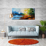 Abstract Hand Painted Canvas Wall Art Blue Oil Painting Landscaped Lake Artwork Modern Home Decor for Bedroom Framed 24x48in
