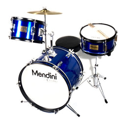 Mendini by Cecilio 16 inch 3-Piece Kids/Junior Drum Set with Adjustable Throne, Cymbal, Pedal & Drumsticks, Metallic Blue, MJDS-3-BL