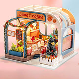 WYD DIY Wooden Assembled Doll House, Miniature Christmas Kit, Adult Assembled Kawaii Toy House with Dust Cover and Furniture (Luoqi'coffee)