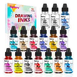Alcohol Ink Set - 16 Bottles Vibrant Colors High Concentrated Alcohol-Based Ink, Concentrated Epoxy Resin Paint Colour Dye Great for Resin Petri Dish, Coaster, Painting, Tumbler Cup Making(10ml Each)
