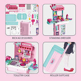 Vanities Beauty Toys Kit,3 in1 Girls Dresser Table Set,with Lights, Sounds,Big Mirror, Hair Dryer.Girls Pretend Toys, Fashion Cosmetics, Makeup Accessories for 3.4.5.6 yrs Girls