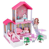 Princess Dollhouse Building Toys with Lights Dream House Playset for Girls Friends Pink House with Furniture, Dolls and Accessories, DIY House for Kids Age 3+ Gifts STEM Toys (2-Story House (Pink))