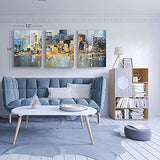 Canvas Wall Art Blue Modern Abstract Cityscape Brooklyn Bridge Painting Colorful New York Skyline Buildings Picture for Home Office Decor (12"x16"x3Panels), Original Design