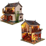 ZQWE Chinese Style DIY Cottage Inn Hand-Assembled Villa Model 3D Wooden Miniature Dollhouse Furniture Kit Christmas Father's Day Birthday Creative Gift with Dust Cover