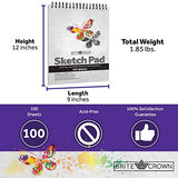 Brite Crown Sketch Book – Sketch Pad 9 x 12-100 Sheets - Perforated Sketchbook Art Paper for Pencils, Pens, Markers, Pastels, Charcoal and Dry Media (64lb/95gsm) Acid Free Drawing Paper