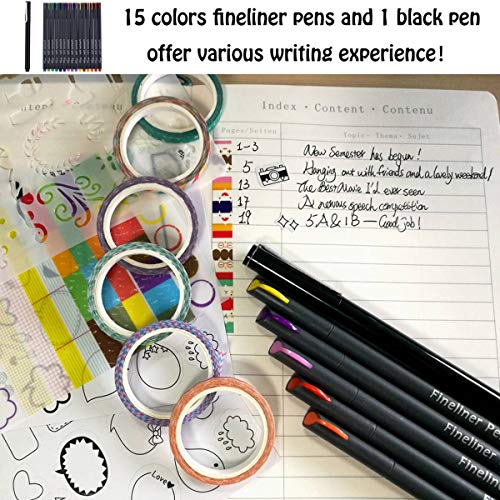 Bullet Dotted Journal Kit, Feela A5 Dotted Bullet Grid Journal Set with 224  Pages Black Notebook, Fineliner Colored Pens, Stencils, Stickers, Washi  Tape, Black Pen 