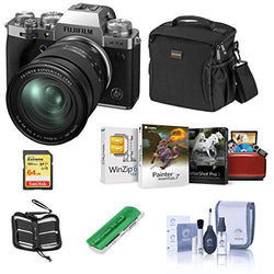 Fujifilm X-T4 Mirrorless Digital Camera with XF 16-80mm f/4 R OIS WR Lens, Silver - Bundle with Shoulder Bag, 64GB SDXC Card, Cleaning Kit, Card Reader, Memory Wallet, Mac Software Package