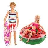 Miunana Lot 12 Pcs Handmade Doll Clothes and Accessories Set for Ken and 11.5 Inch Dolls| Random 3pcs Swim Trunks for Ken + 5 pcs Swimsuits for Girl Doll + 1 Surf Skateboard + 2 Lifebuoys