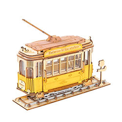 Rolife Build Your Own 3D Wooden Assembly Puzzle Wood Craft Kit Model, Gifts Kids Adults(Tramcar)