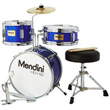 Mendini By Cecilio Kids Drum Set - Junior Kit w/ 3 Drums (Bass, Tom, Snare, Cymbal), Drumsticks, Drummer Seat - Beginner Drum Sets & Musical Instruments