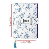 Diary with Lock PU Leather Combination Lock Journal A6 Refillable Leather Diary Locking Personal Journal to Write in (Blue)
