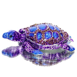 Waltz&F Purple Sea Turtle Figurine Collectible Hinged Trinket Box Bejeweled Hand-Painted Ring Holder