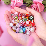 Victlov 50 Pieces European Large Hole Spacer Beads,Lot Floral Mixed Colors Murano Glass Charm Lampwork Beads Silver Color Core for Jewelry Making