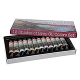 12 Shades of Grey Artist Oil Colors Highly Pigmented Triple Milled Rich Subtle Greys From The Tube - Set of 12 - 12 ml Tube - Assorted Colors