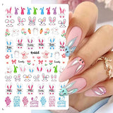 8 Sheets Easter Nail Art Stickers 3D Bunny Nail Decal for Nail Art Easter Bunny Ear Carrot Rabbit Nail Stickers Spring Nail Design Supplies Manicure Tips Charms Nail Decals for Women Kids Girls