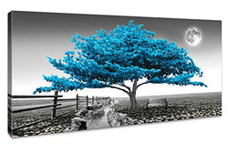 Black and white Landscape Canvas Wall Art for Bedroom Moon Blue Tree Landscape Painting Office Living Room Wall Decor 20" x 40" Single Pieces Canvas Prints Ready to Hang for Home Decoration Artwork