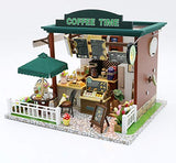 Cool Beans Boutique Miniature DIY Dollhouse Kit - Wooden European Coffee Shop - with Musical Mechanism and Dust Cover - Architecture Model kit (English Manual) Coffee Shop C006Z