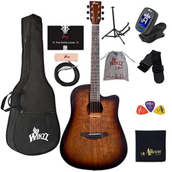 WINZZ HAND RUBBED Series - Full Size Cutaway Carved Acoustic Acustica Guitar Adult Beginner Starter Bundle with Full Kit,41 Inches Right Handed, Brown Sunburst