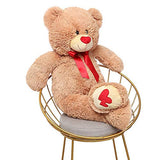 MaoGoLan Giant Teddy Bear Large Stuffed Animals Plush Big Bear with Love Heart for Girlfriend Children Christmas Valentines Day 35 Inch, Light Brown