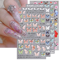 JMEOWIO 3D Embossed Spring Butterfly Nail Art Stickers Decals Self-Adhesive Pegatinas Uñas 5D Blue Colorful Nail Supplies Nail Art Design Decoration Accessories 4 Sheets