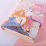 Cute Pocket Journal Notebook, Kawaii Journal Notebook Flower & Unicorn Series for Girls, Premium PU Leather Cover Journal Diary Notebook with Magnetic Buckle 224pages