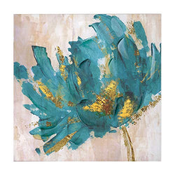 Faicai Canvas Flower Paintings Turquoise and Gold Lotus Hand Painted 3D Textured Oil Paintings Modern Abstract Canvas Wall Art Pictures Home Decor for Living Room Office Hotel Wooden Framed 24“x24”