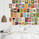 Retro Vintage Hippie Trippy Wall Collage Kit Aesthetic Pictures, Trippy Hippie Room Decor, Photo Wall, Aesthetic Posters, Trippy Wall Art Print, Trendy Small Posters for Dorm, Collage Kit (60 PCS)