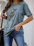 AlvaQ Short Sleeve Tops for Women Juniors Summer Graphic Print Casual Shirts Blouses Fashion 2020 Blue Medium